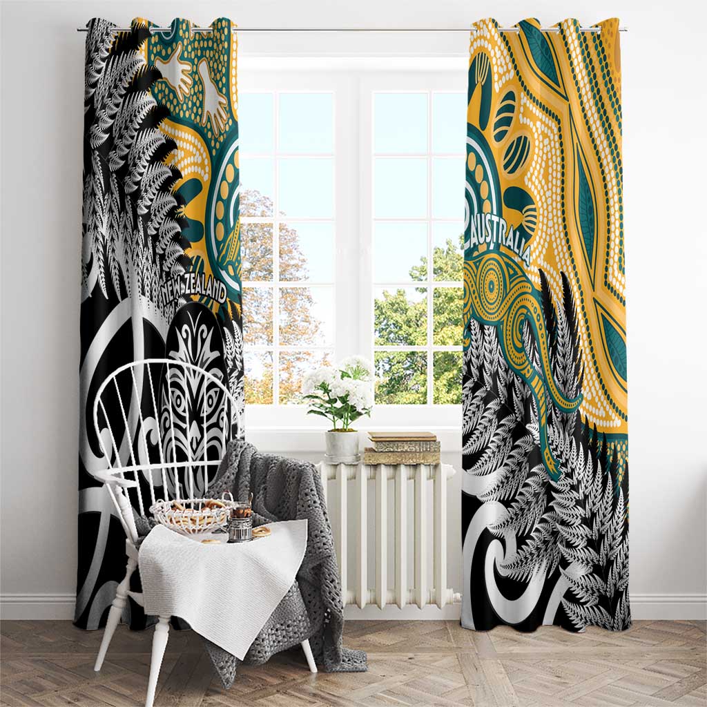 New Zealand Australia Rugby Window Curtain Wallabies Aboriginal All Black Maori Tiki Together - Aussie Hoodie