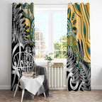 New Zealand Australia Rugby Window Curtain Wallabies Aboriginal All Black Maori Tiki Together - Aussie Hoodie