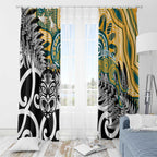 New Zealand Australia Rugby Window Curtain Wallabies Aboriginal All Black Maori Tiki Together - Aussie Hoodie