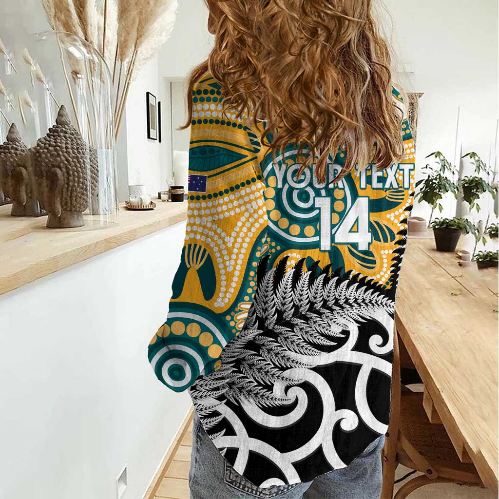 New Zealand Australia Rugby Custom Women Casual Shirt Wallabies Aboriginal All Black Maori Tiki Together - Aussie Hoodie
