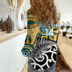 New Zealand Australia Rugby Custom Women Casual Shirt Wallabies Aboriginal All Black Maori Tiki Together - Aussie Hoodie