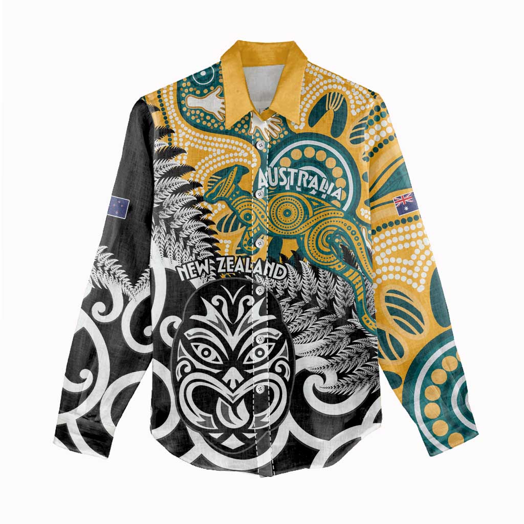 New Zealand Australia Rugby Custom Women Casual Shirt Wallabies Aboriginal All Black Maori Tiki Together - Aussie Hoodie