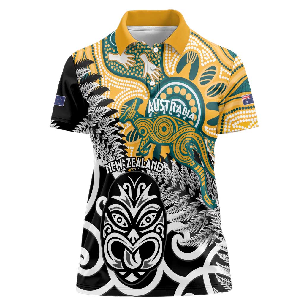 New Zealand Australia Rugby Custom Women Polo Shirt Wallabies Aboriginal All Black Maori Tiki Together - Aussie Hoodie