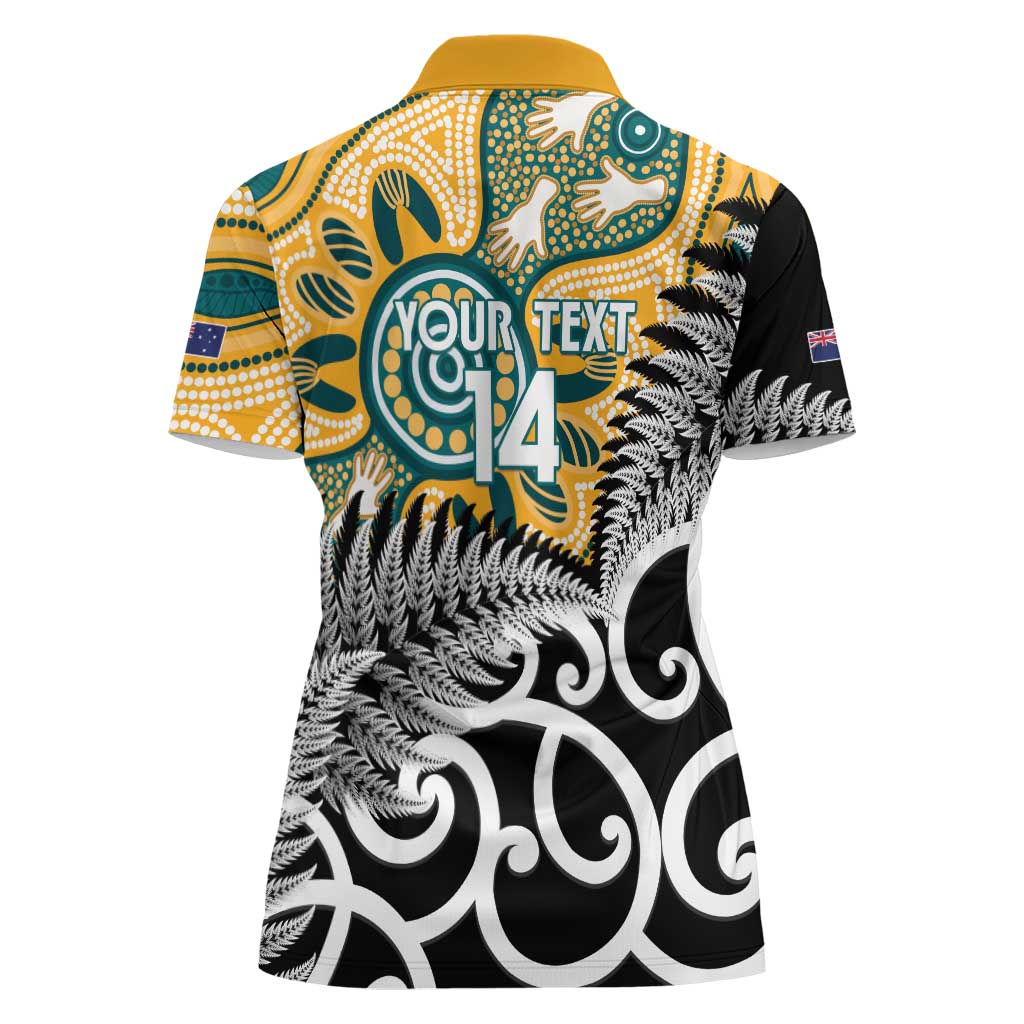 New Zealand Australia Rugby Custom Women Polo Shirt Wallabies Aboriginal All Black Maori Tiki Together - Aussie Hoodie