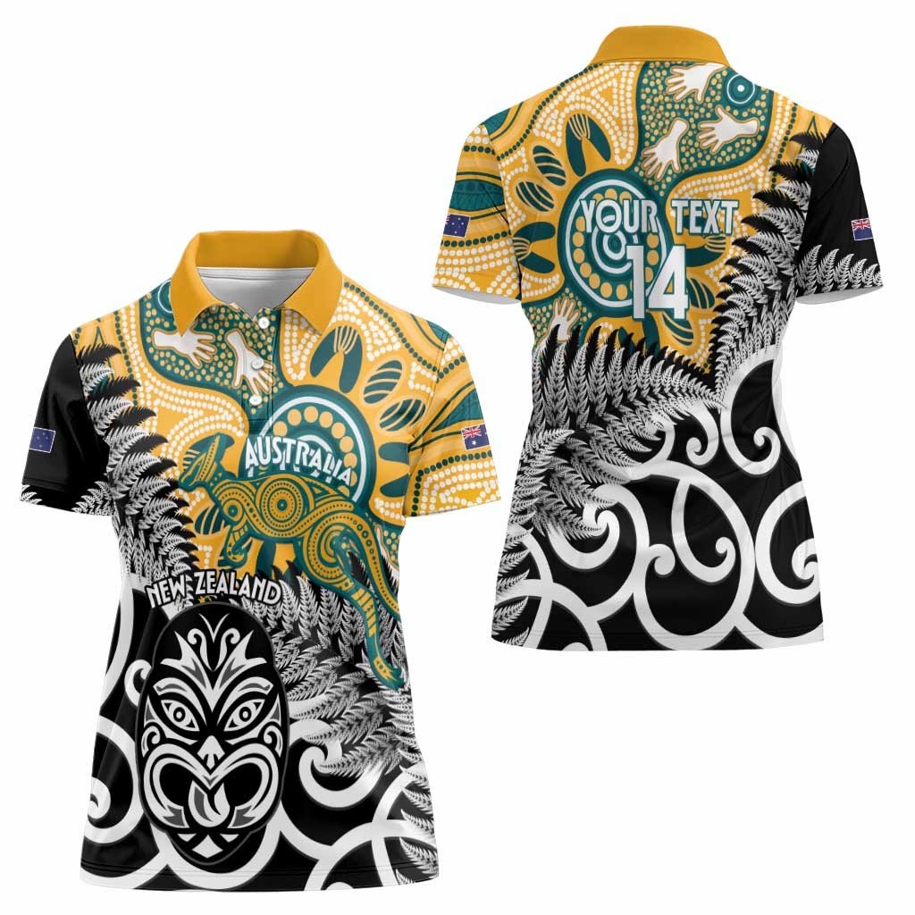 New Zealand Australia Rugby Custom Women Polo Shirt Wallabies Aboriginal All Black Maori Tiki Together - Aussie Hoodie