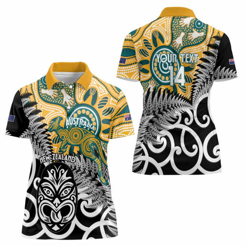New Zealand Australia Rugby Custom Women Polo Shirt Wallabies Aboriginal All Black Maori Tiki Together - Aussie Hoodie