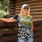 New Zealand Australia Rugby Custom Women Polo Shirt Wallabies Aboriginal All Black Maori Tiki Together - Aussie Hoodie