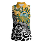 New Zealand Australia Rugby Custom Women Sleeveless Polo Shirt Wallabies Aboriginal All Black Maori Tiki Together - Aussie Hoodie