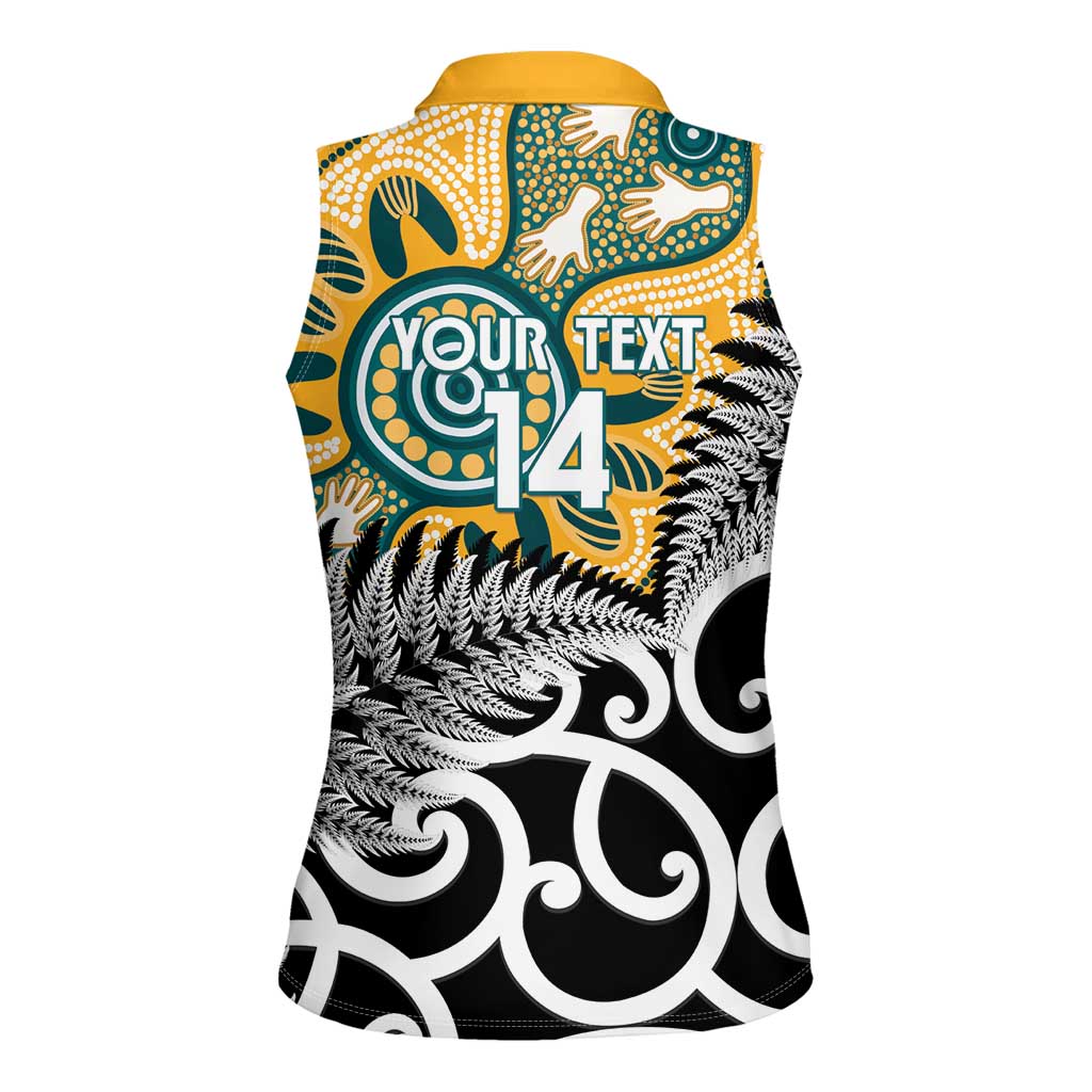 New Zealand Australia Rugby Custom Women Sleeveless Polo Shirt Wallabies Aboriginal All Black Maori Tiki Together - Aussie Hoodie