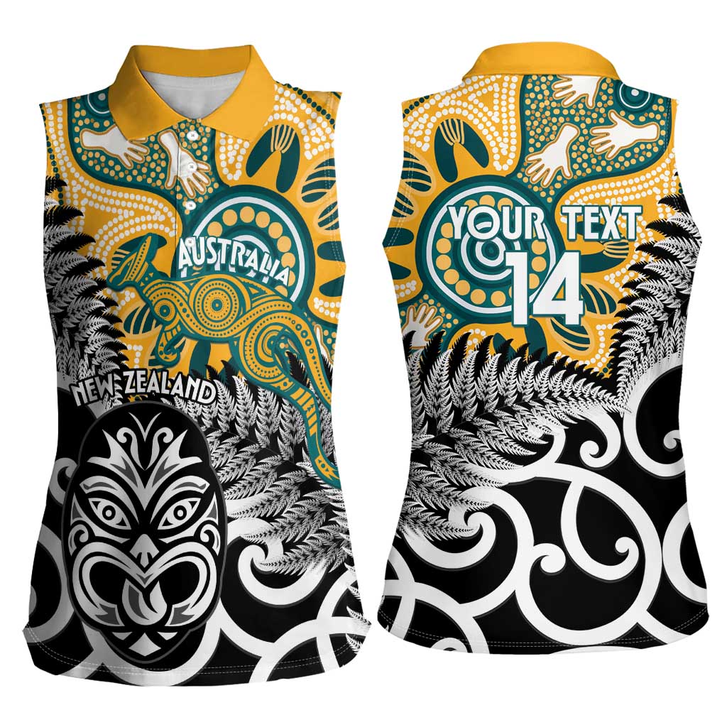 New Zealand Australia Rugby Custom Women Sleeveless Polo Shirt Wallabies Aboriginal All Black Maori Tiki Together - Aussie Hoodie