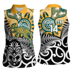 New Zealand Australia Rugby Custom Women Sleeveless Polo Shirt Wallabies Aboriginal All Black Maori Tiki Together - Aussie Hoodie