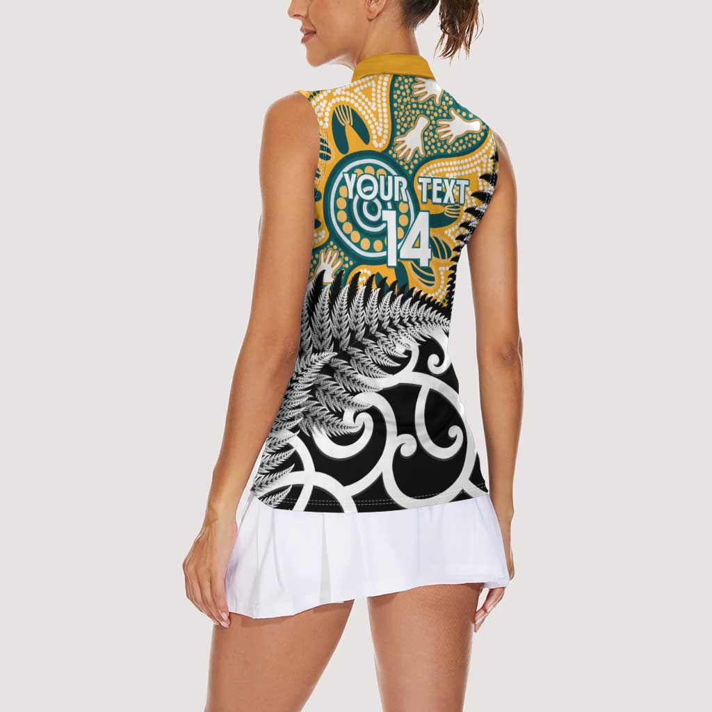 New Zealand Australia Rugby Custom Women Sleeveless Polo Shirt Wallabies Aboriginal All Black Maori Tiki Together - Aussie Hoodie