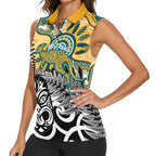 New Zealand Australia Rugby Custom Women Sleeveless Polo Shirt Wallabies Aboriginal All Black Maori Tiki Together - Aussie Hoodie