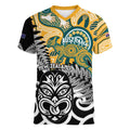 New Zealand Australia Rugby Custom Women V-Neck T-Shirt Wallabies Aboriginal All Black Maori Tiki Together - Aussie Hoodie