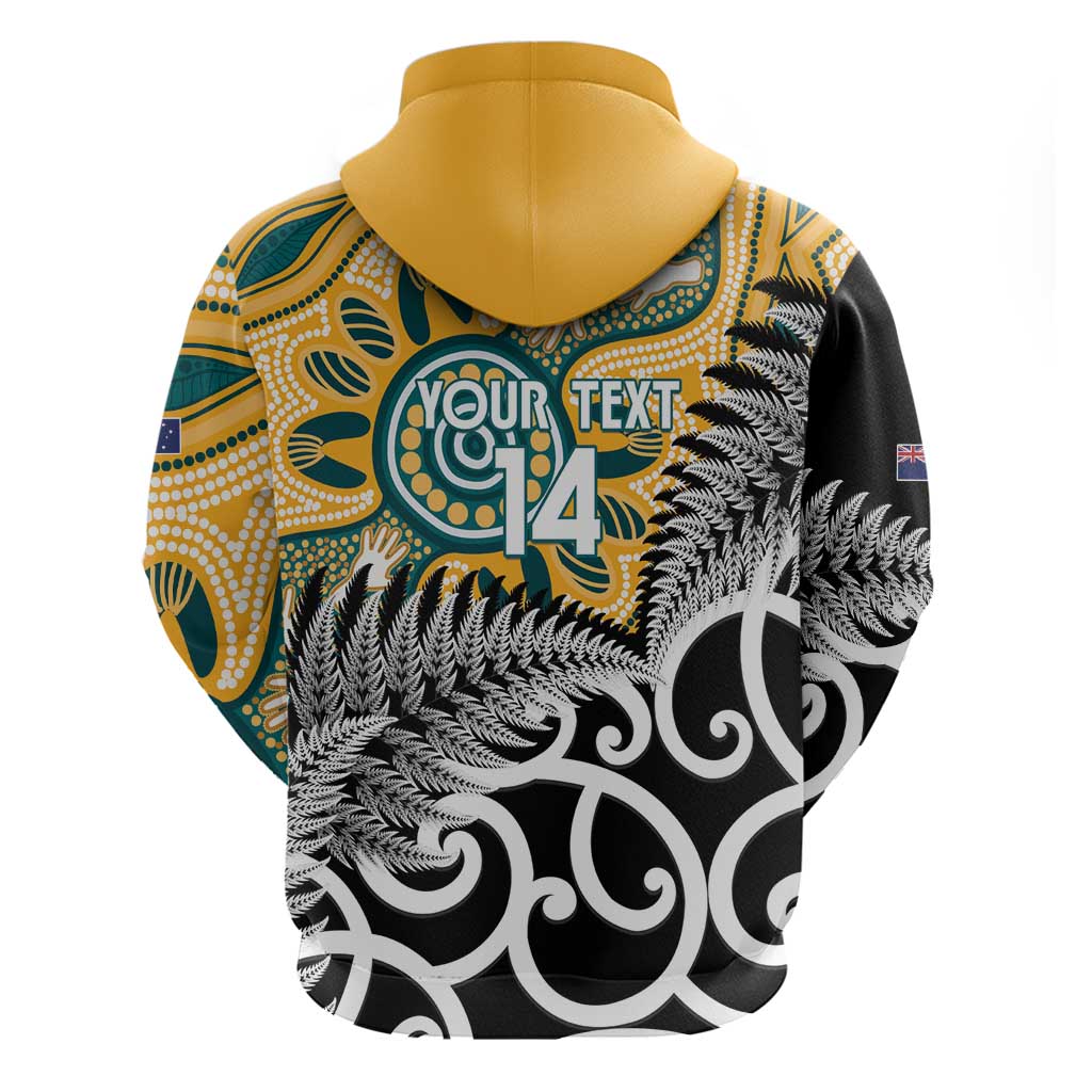 New Zealand Australia Rugby Custom Zip Hoodie Wallabies Aboriginal All Black Maori Tiki Together - Aussie Hoodie