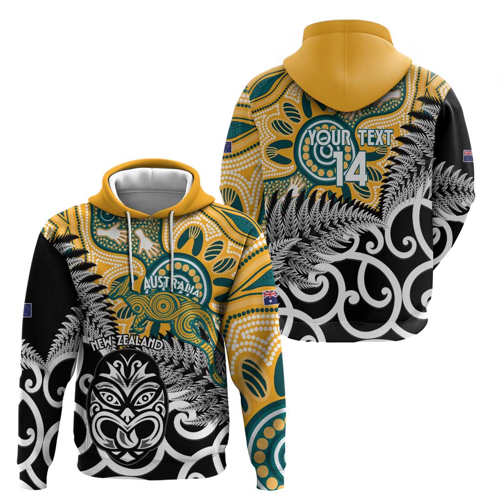 New Zealand Australia Rugby Custom Zip Hoodie Wallabies Aboriginal All Black Maori Tiki Together - Aussie Hoodie