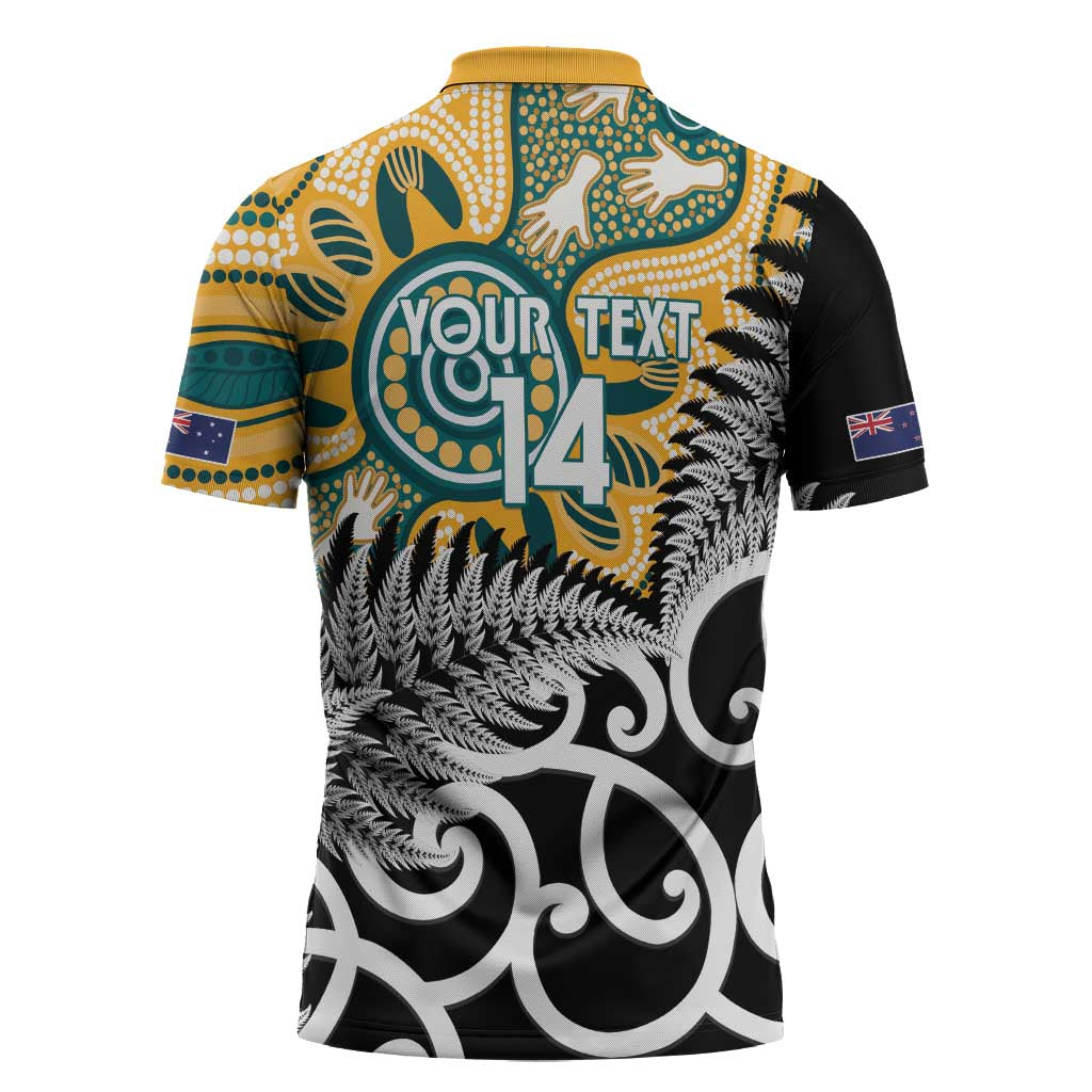 New Zealand Australia Rugby Custom Zipper Polo Shirt Wallabies Aboriginal All Black Maori Tiki Together - Aussie Hoodie