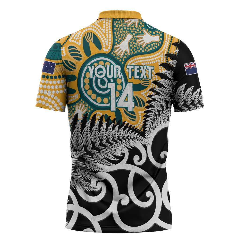 New Zealand Australia Rugby Custom Zipper Polo Shirt Wallabies Aboriginal All Black Maori Tiki Together - Aussie Hoodie
