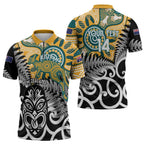 New Zealand Australia Rugby Custom Zipper Polo Shirt Wallabies Aboriginal All Black Maori Tiki Together - Aussie Hoodie
