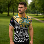 New Zealand Australia Rugby Custom Zipper Polo Shirt Wallabies Aboriginal All Black Maori Tiki Together - Aussie Hoodie