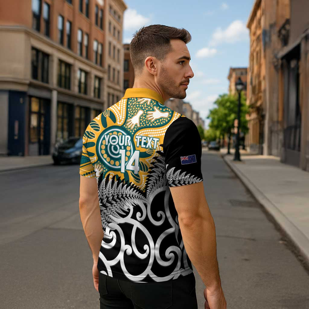 New Zealand Australia Rugby Custom Zipper Polo Shirt Wallabies Aboriginal All Black Maori Tiki Together - Aussie Hoodie