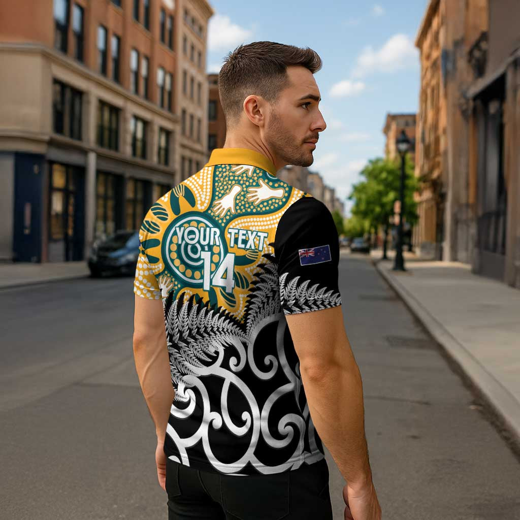 New Zealand Australia Rugby Custom Zipper Polo Shirt Wallabies Aboriginal All Black Maori Tiki Together - Aussie Hoodie