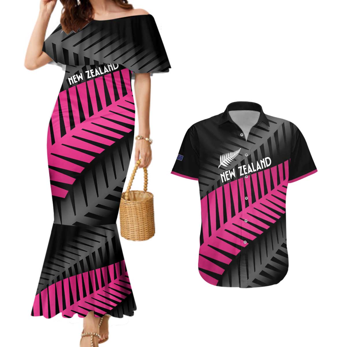 New Zealand Silver Fern Rugby Custom Couples Matching Mermaid Dress and Hawaiian Shirt 2025 All Black Go Champions - Aussie Hoodie