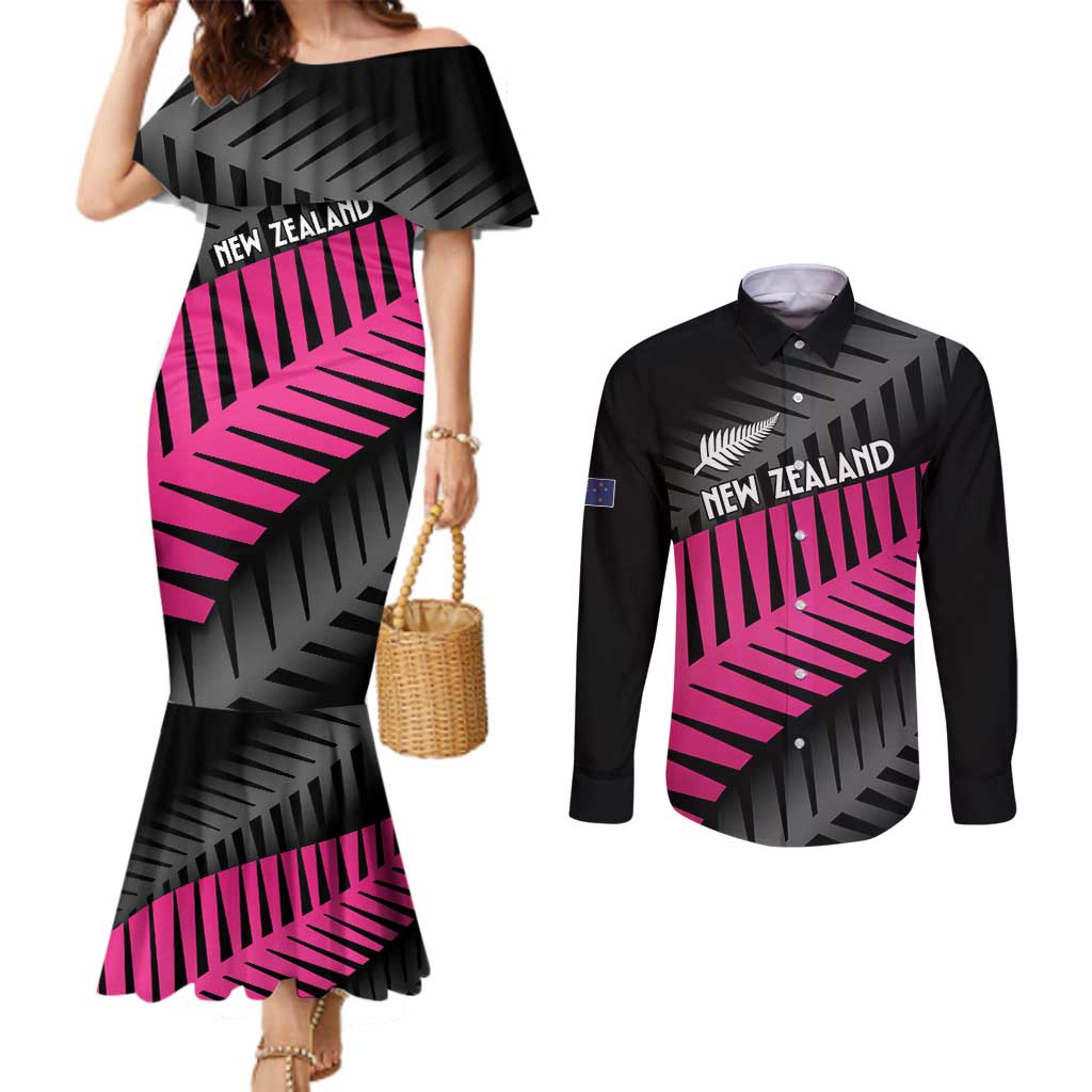 New Zealand Silver Fern Rugby Custom Couples Matching Mermaid Dress and Long Sleeve Button Shirt 2025 All Black Go Champions - Aussie Hoodie