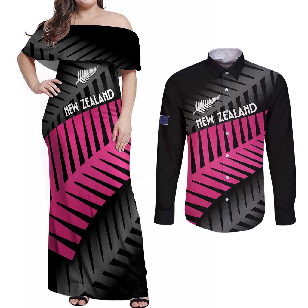 New Zealand Silver Fern Rugby Custom Couples Matching Off Shoulder Maxi Dress and Long Sleeve Button Shirt 2025 All Black Go Champions - Aussie Hoodie