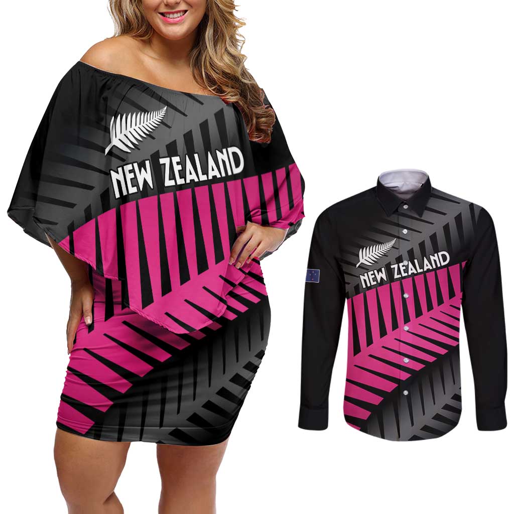 New Zealand Silver Fern Rugby Custom Couples Matching Off Shoulder Short Dress and Long Sleeve Button Shirt 2025 All Black Go Champions - Aussie Hoodie