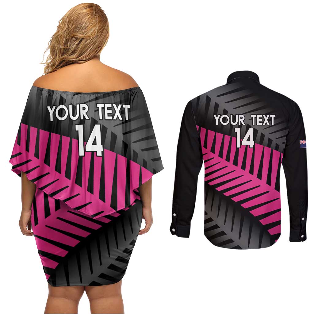 New Zealand Silver Fern Rugby Custom Couples Matching Off Shoulder Short Dress and Long Sleeve Button Shirt 2025 All Black Go Champions - Aussie Hoodie