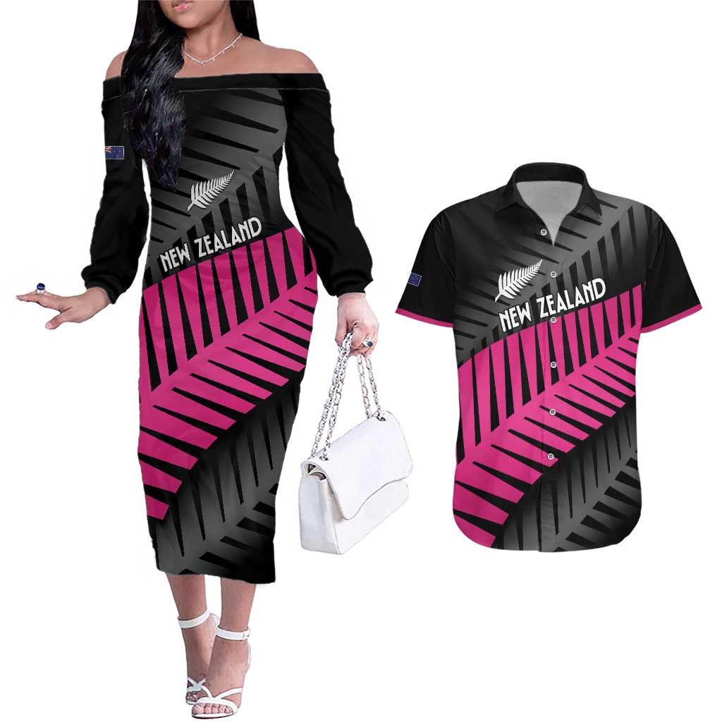 New Zealand Silver Fern Rugby Custom Couples Matching Off The Shoulder Long Sleeve Dress and Hawaiian Shirt 2025 All Black Go Champions - Aussie Hoodie
