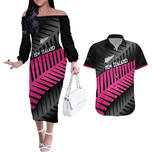 New Zealand Silver Fern Rugby Custom Couples Matching Off The Shoulder Long Sleeve Dress and Hawaiian Shirt 2025 All Black Go Champions - Aussie Hoodie
