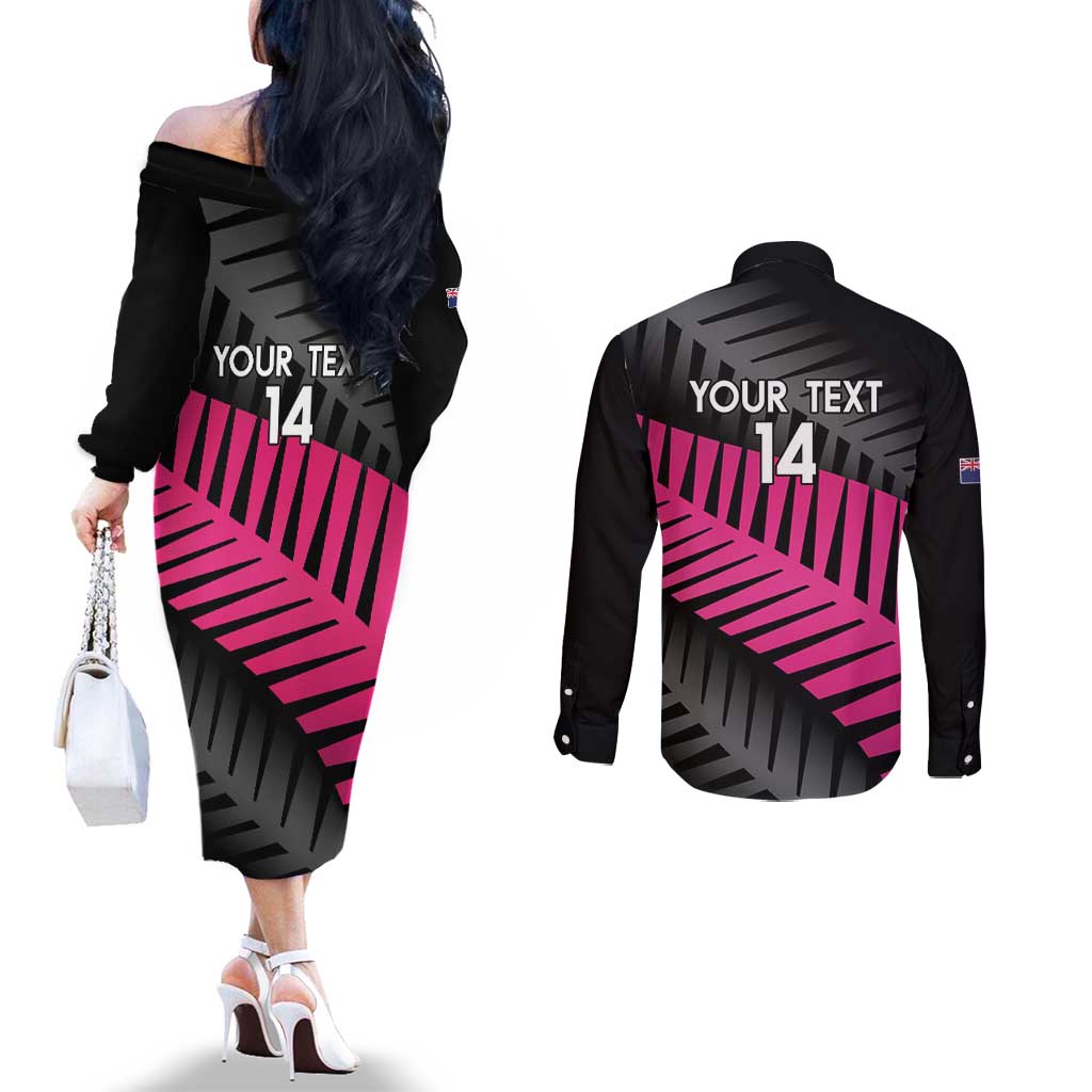 New Zealand Silver Fern Rugby Custom Couples Matching Off The Shoulder Long Sleeve Dress and Long Sleeve Button Shirt 2025 All Black Go Champions - Aussie Hoodie