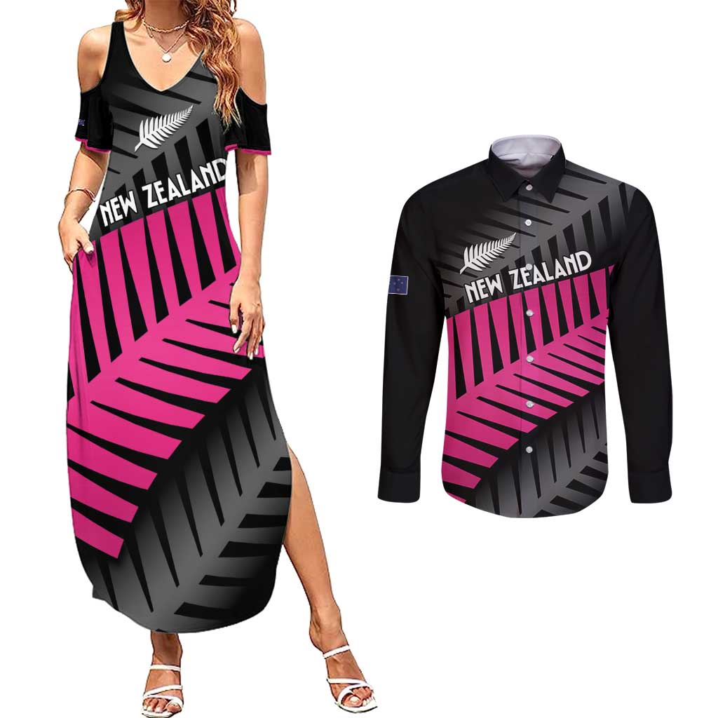 New Zealand Silver Fern Rugby Custom Couples Matching Summer Maxi Dress and Long Sleeve Button Shirt 2025 All Black Go Champions - Aussie Hoodie