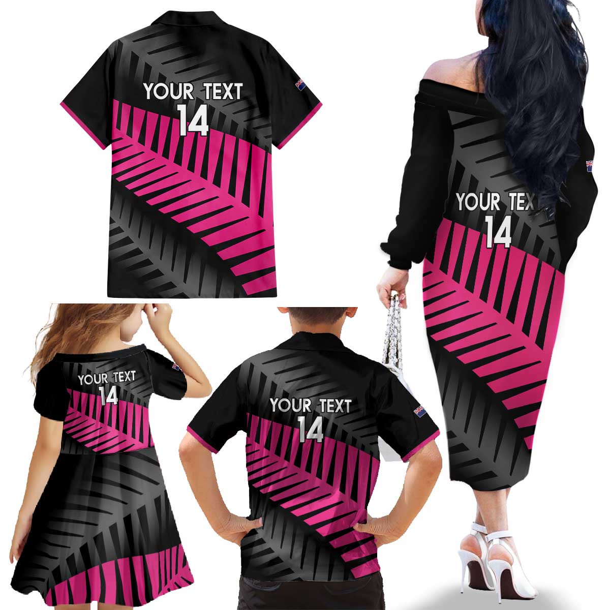 New Zealand Silver Fern Rugby Custom Family Matching Off The Shoulder Long Sleeve Dress and Hawaiian Shirt 2025 All Black Go Champions - Aussie Hoodie