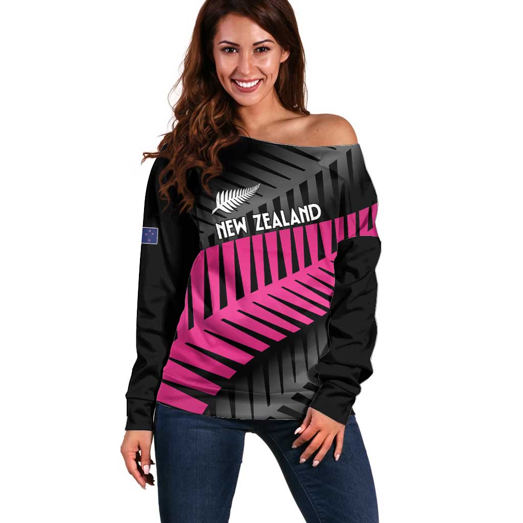 New Zealand Silver Fern Rugby Custom Off Shoulder Sweater 2025 All Black Go Champions - Aussie Hoodie