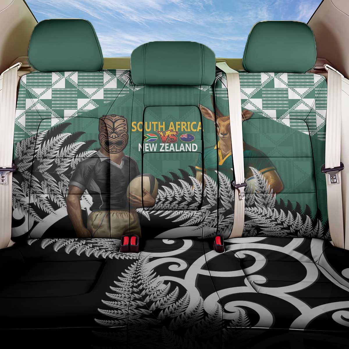 New Zealand South Africa Rugby Back Car Seat Cover Springboks Kente All Black Maori Together - Aussie Hoodie