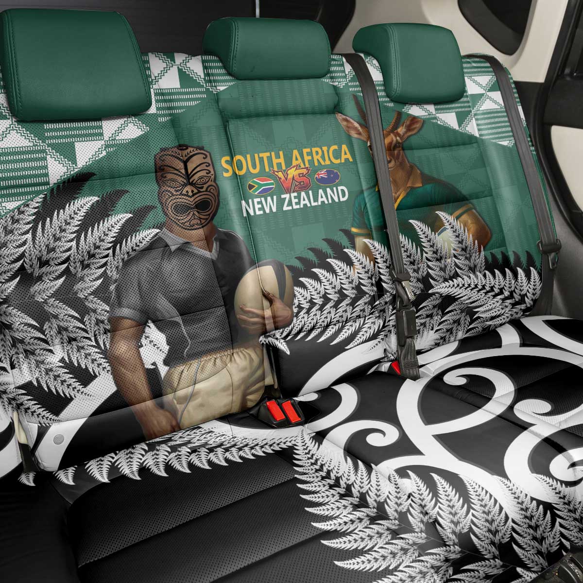 New Zealand South Africa Rugby Back Car Seat Cover Springboks Kente All Black Maori Together - Aussie Hoodie
