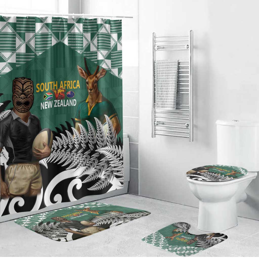 New Zealand South Africa Rugby Bathroom Set Springboks Kente All Black Maori Together - Aussie Hoodie