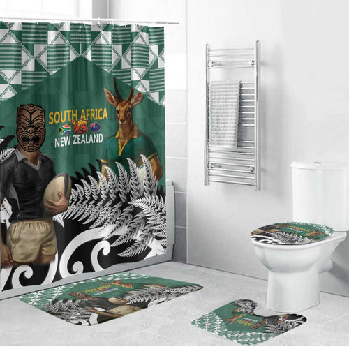 New Zealand South Africa Rugby Bathroom Set Springboks Kente All Black Maori Together - Aussie Hoodie