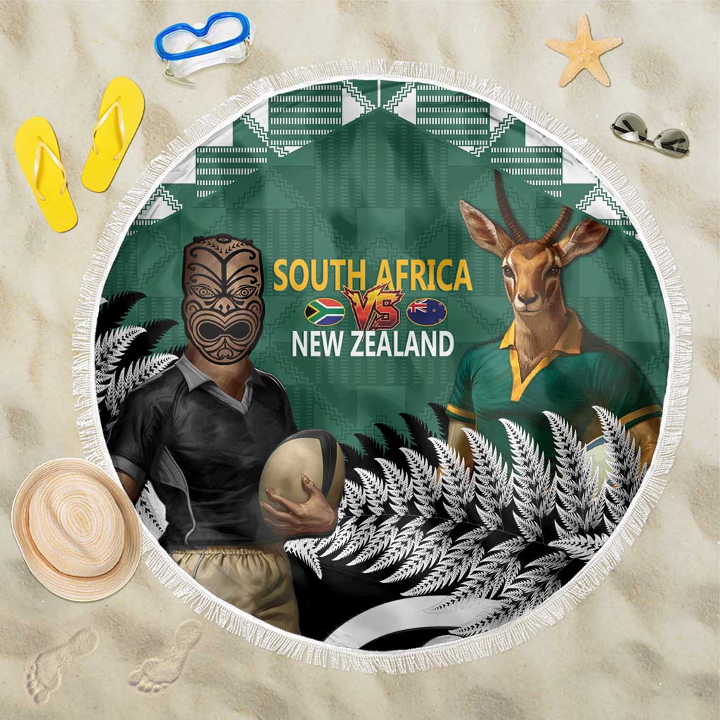 New Zealand South Africa Rugby Beach Blanket Springboks Kente All Black Maori Together - Aussie Hoodie