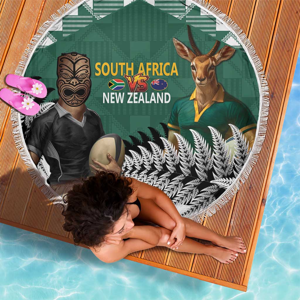 New Zealand South Africa Rugby Beach Blanket Springboks Kente All Black Maori Together - Aussie Hoodie