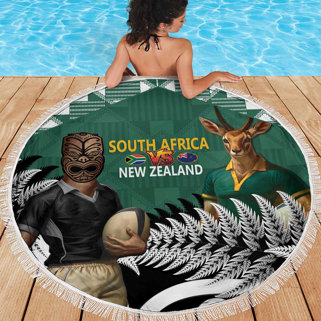 New Zealand South Africa Rugby Beach Blanket Springboks Kente All Black Maori Together - Aussie Hoodie