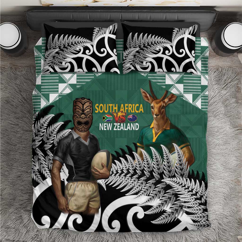 New Zealand South Africa Rugby Bedding Set Springboks Kente All Black Maori Together - Aussie Hoodie