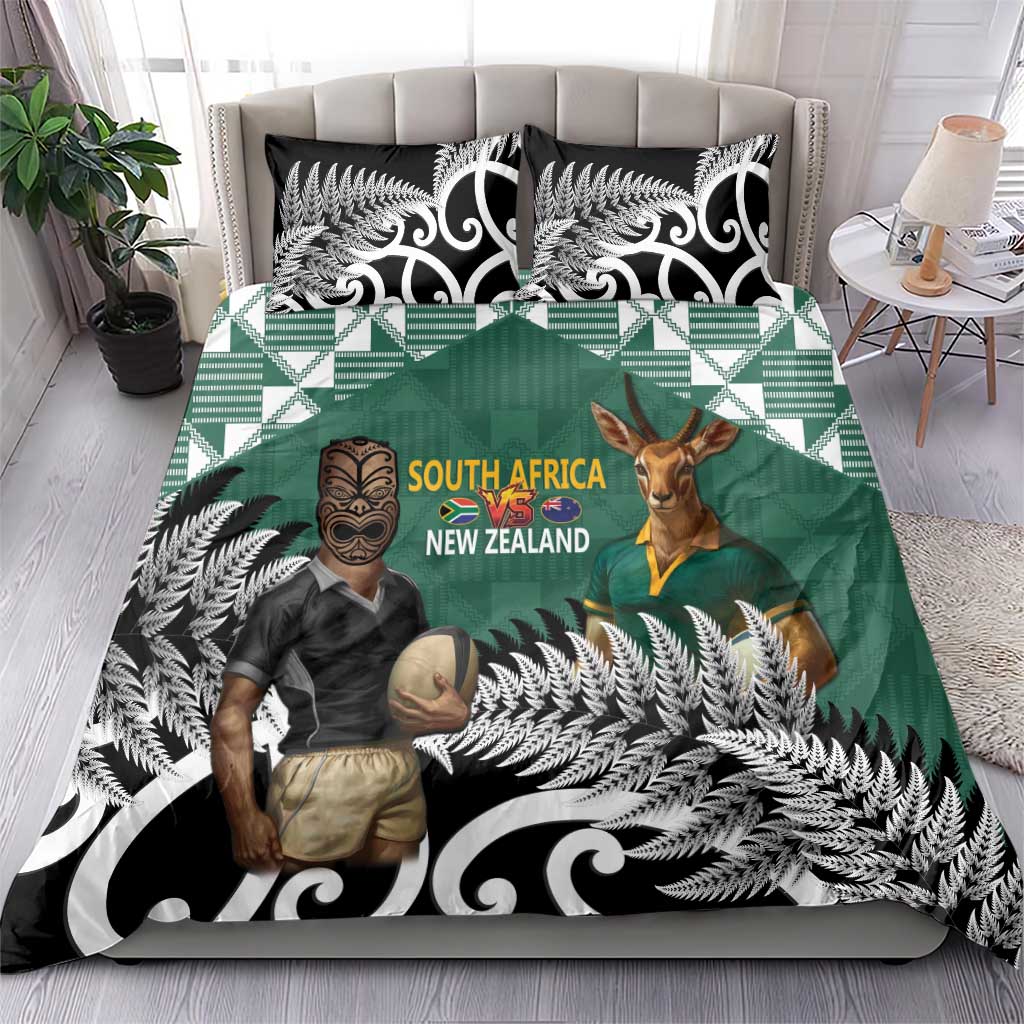 New Zealand South Africa Rugby Bedding Set Springboks Kente All Black Maori Together - Aussie Hoodie