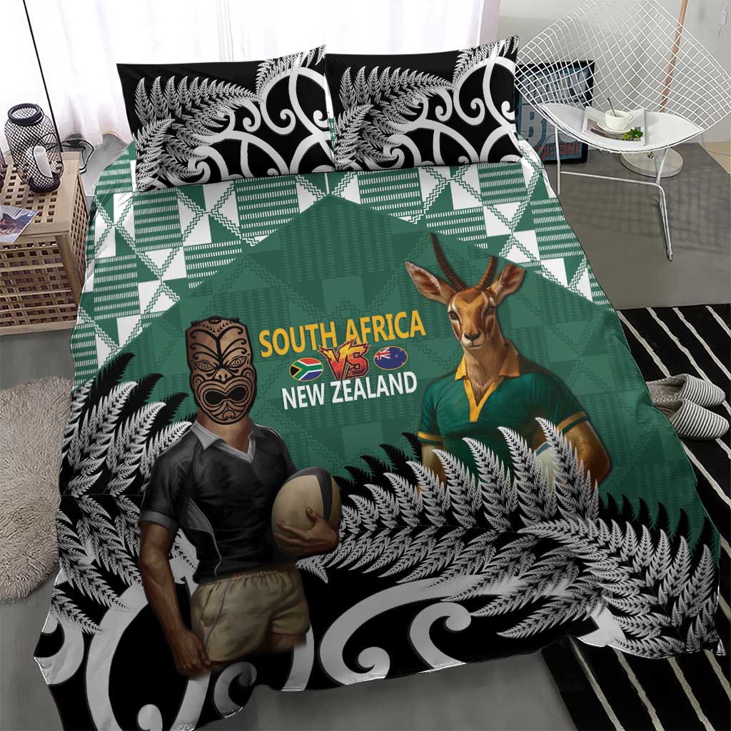 New Zealand South Africa Rugby Bedding Set Springboks Kente All Black Maori Together - Aussie Hoodie