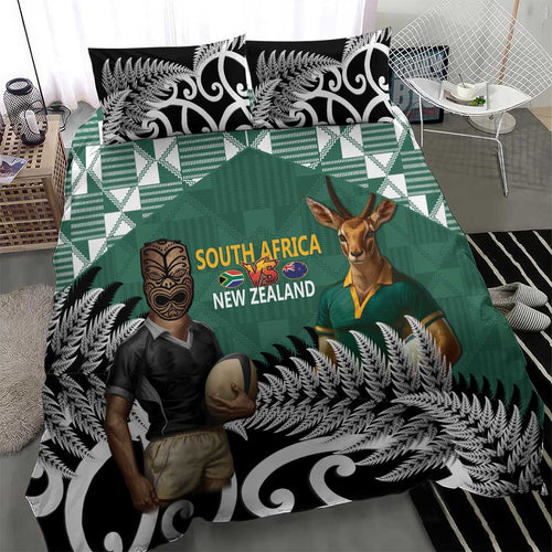 New Zealand South Africa Rugby Bedding Set Springboks Kente All Black Maori Together - Aussie Hoodie