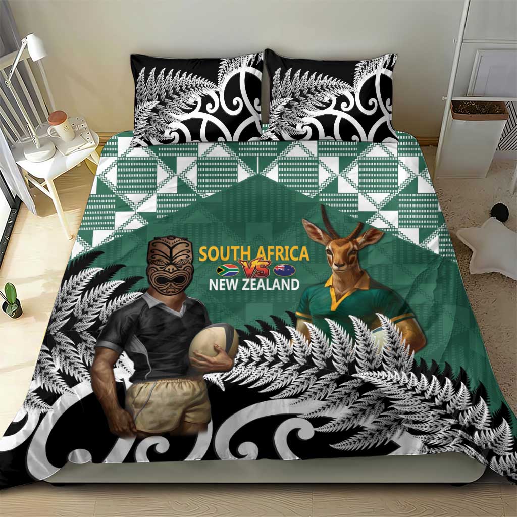 New Zealand South Africa Rugby Bedding Set Springboks Kente All Black Maori Together - Aussie Hoodie