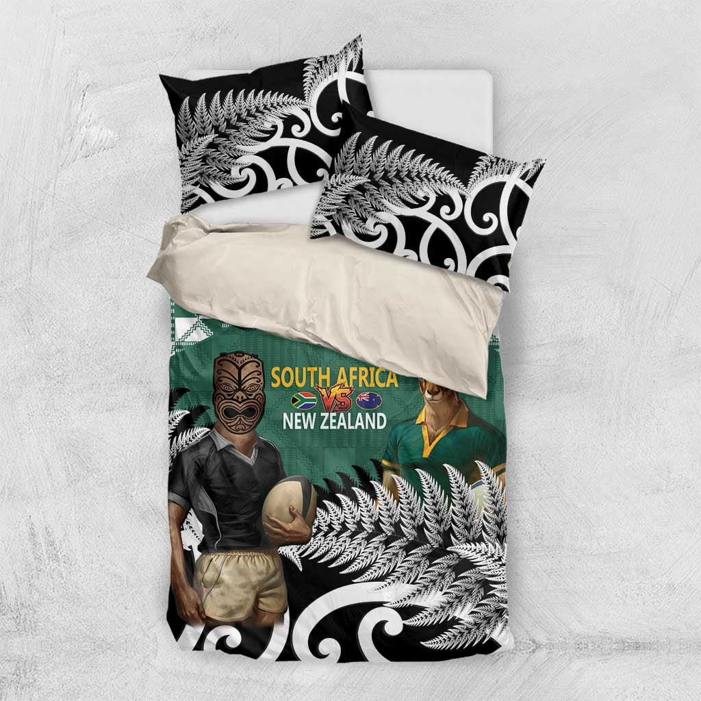 New Zealand South Africa Rugby Bedding Set Springboks Kente All Black Maori Together - Aussie Hoodie